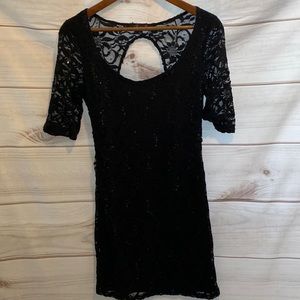 Black lace sequin open back dress medium